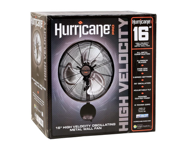 Hurricane® 16" Oscillating Wall Mounted Fan High Velocity - Black