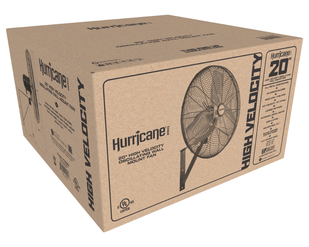 Hurricane® Pro 20" High Velocity Oscillating Wall Mounted Fan - Black